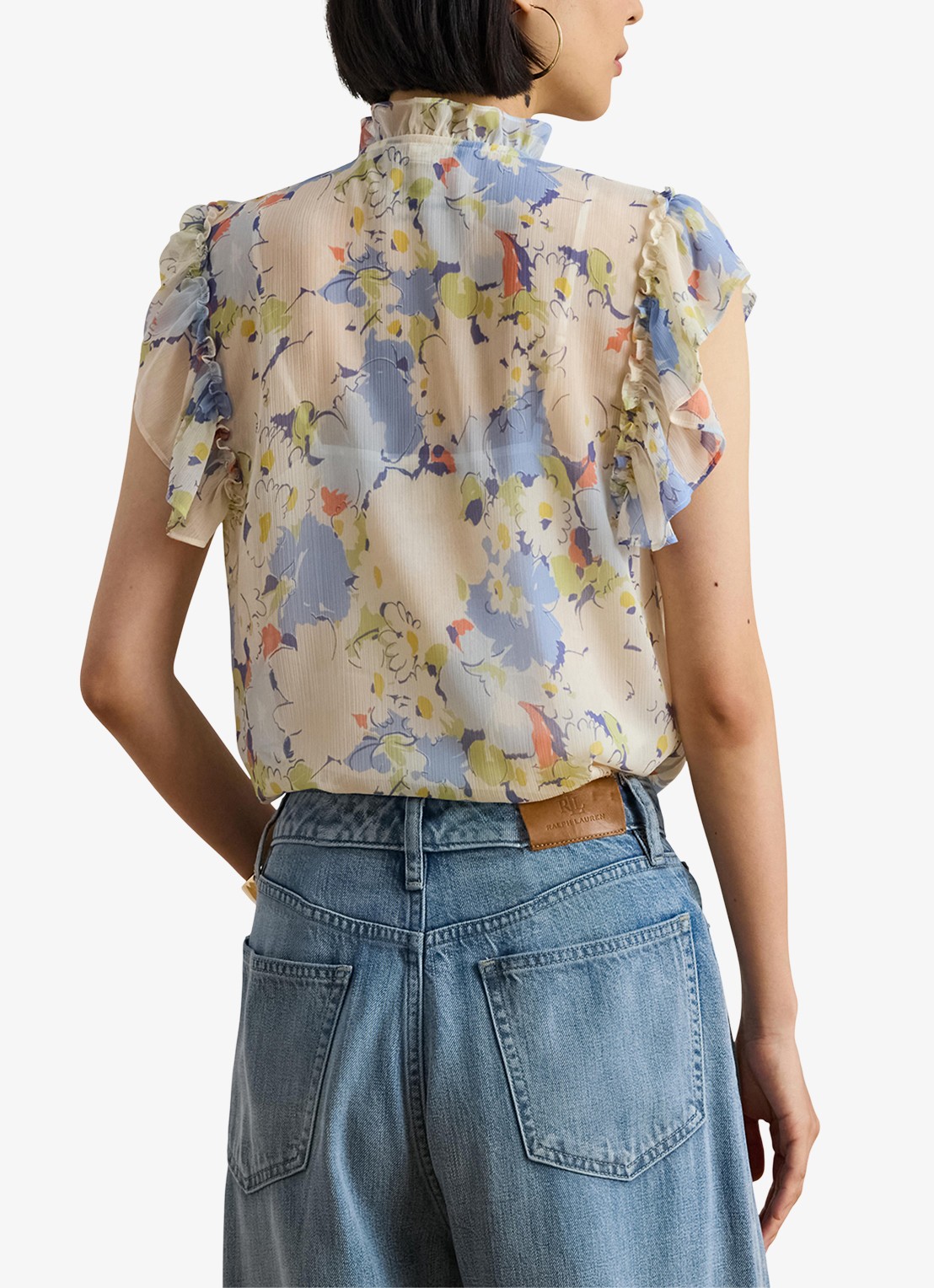 Ralph Lauren Blouse met bloemenprint en ruches - achterkant 5 blue multi-2wmg