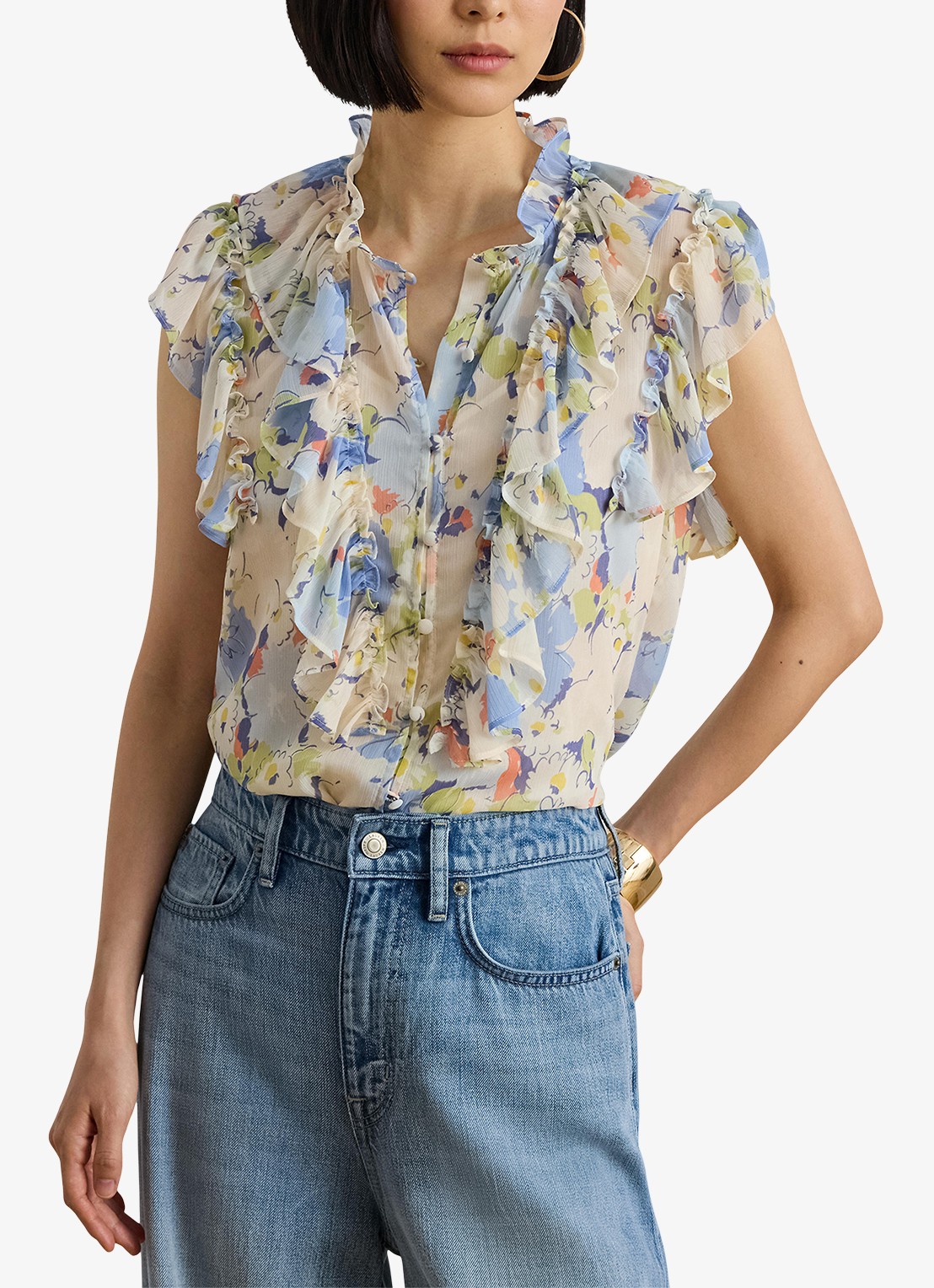 Ralph Lauren Blouse met bloemenprint en ruches - detail blue multi-2wmg