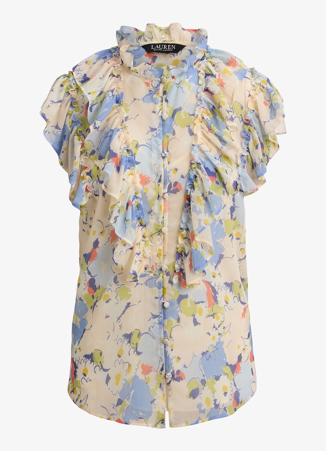 Ralph Lauren Blouse met bloemenprint en ruches - voorkant 3 blue multi-2wmg