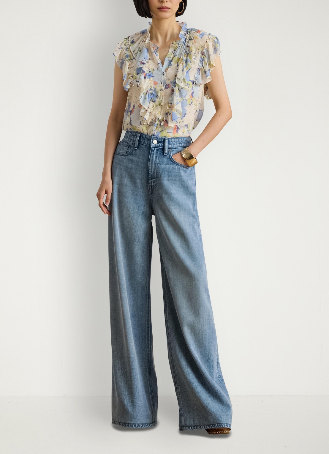 Ralph Lauren Blouse met bloemenprint en ruches - voorkant 4 blue multi-2wmg
