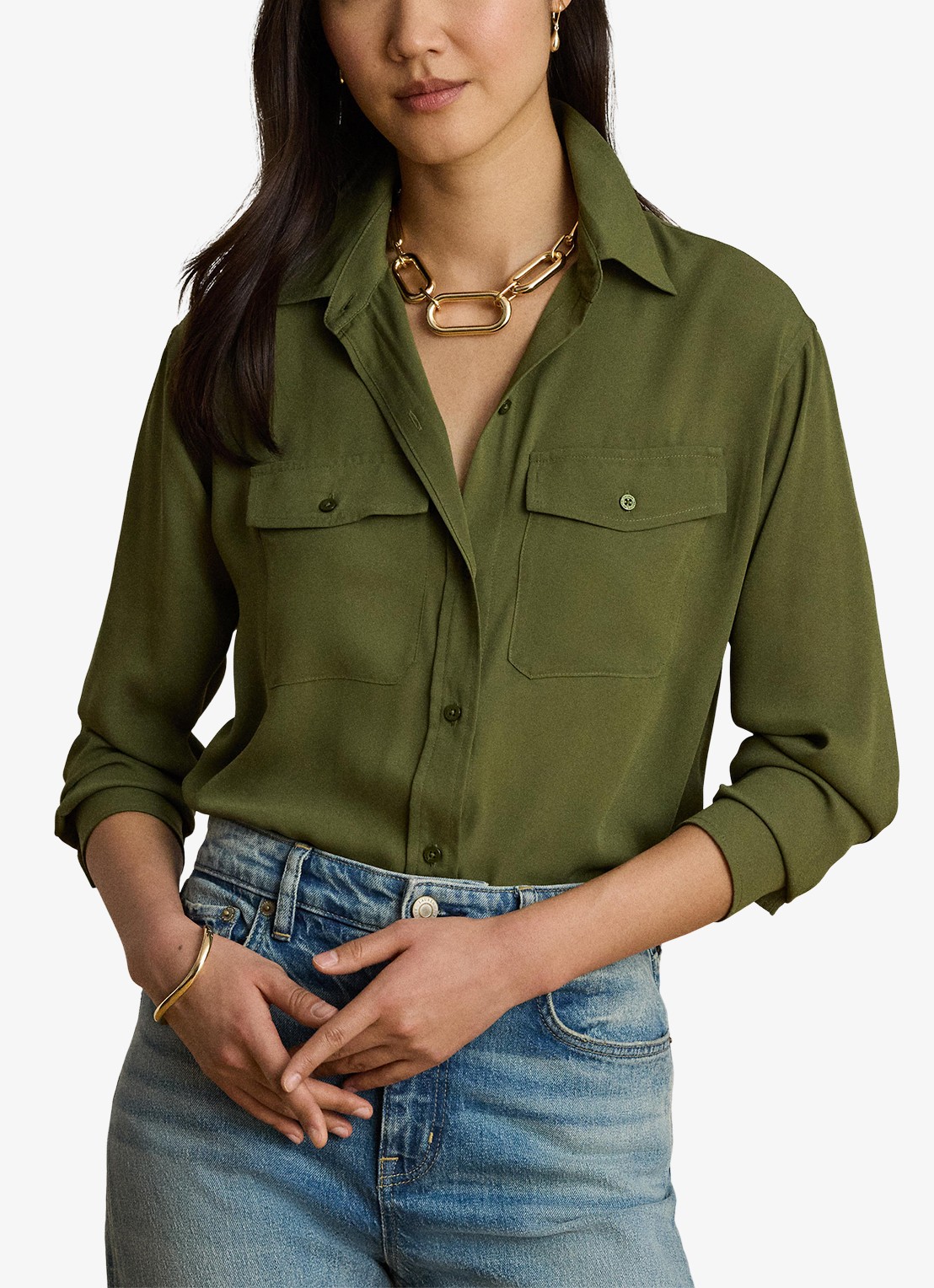 Ralph Lauren Blouse met borstzakken - detail 4 olive grove / groen