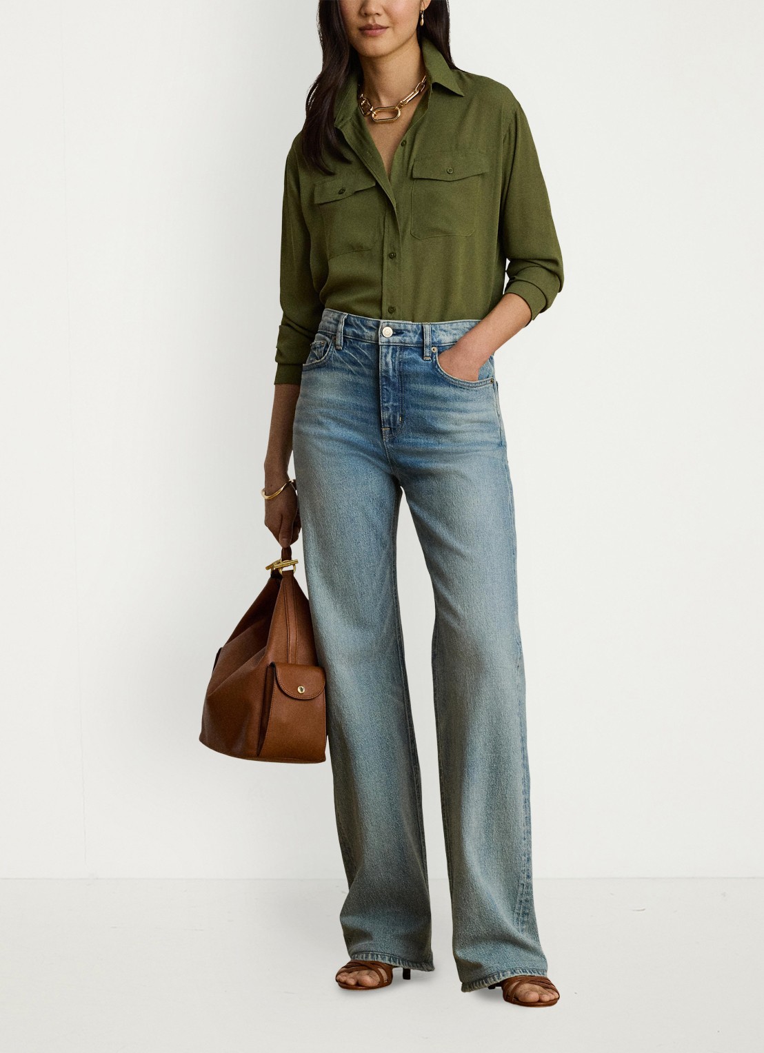Ralph Lauren Blouse met borstzakken - voorkant 2 olive grove / groen