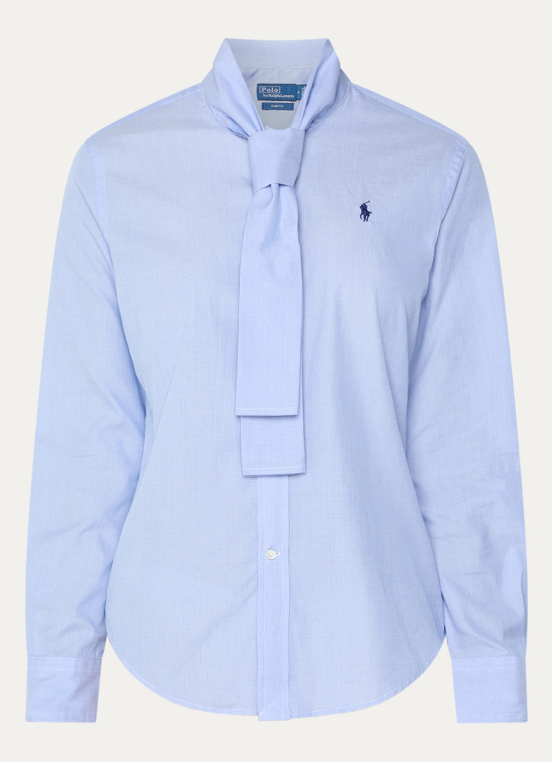 Ralph Lauren Blouse met logo en sjaalkraag - voorkant blauwgrijs