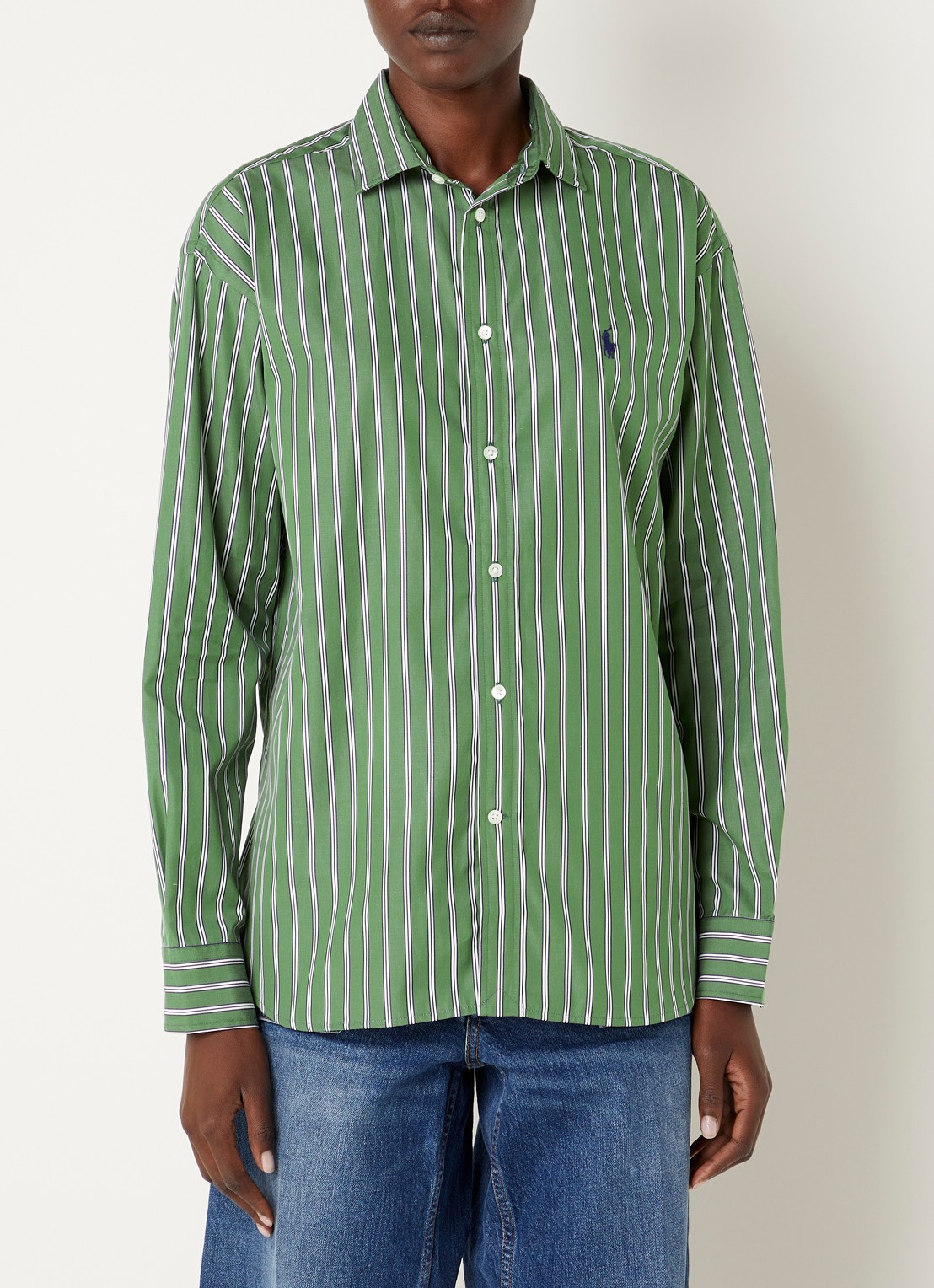 Ralph Lauren Blouse met logo en streepprint - detail 3 lindegroen