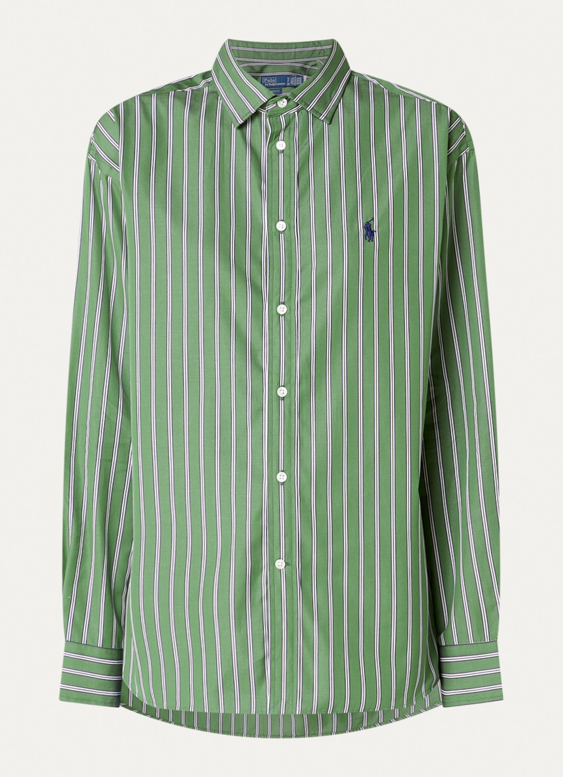 Ralph Lauren Blouse met logo en streepprint - voorkant lindegroen