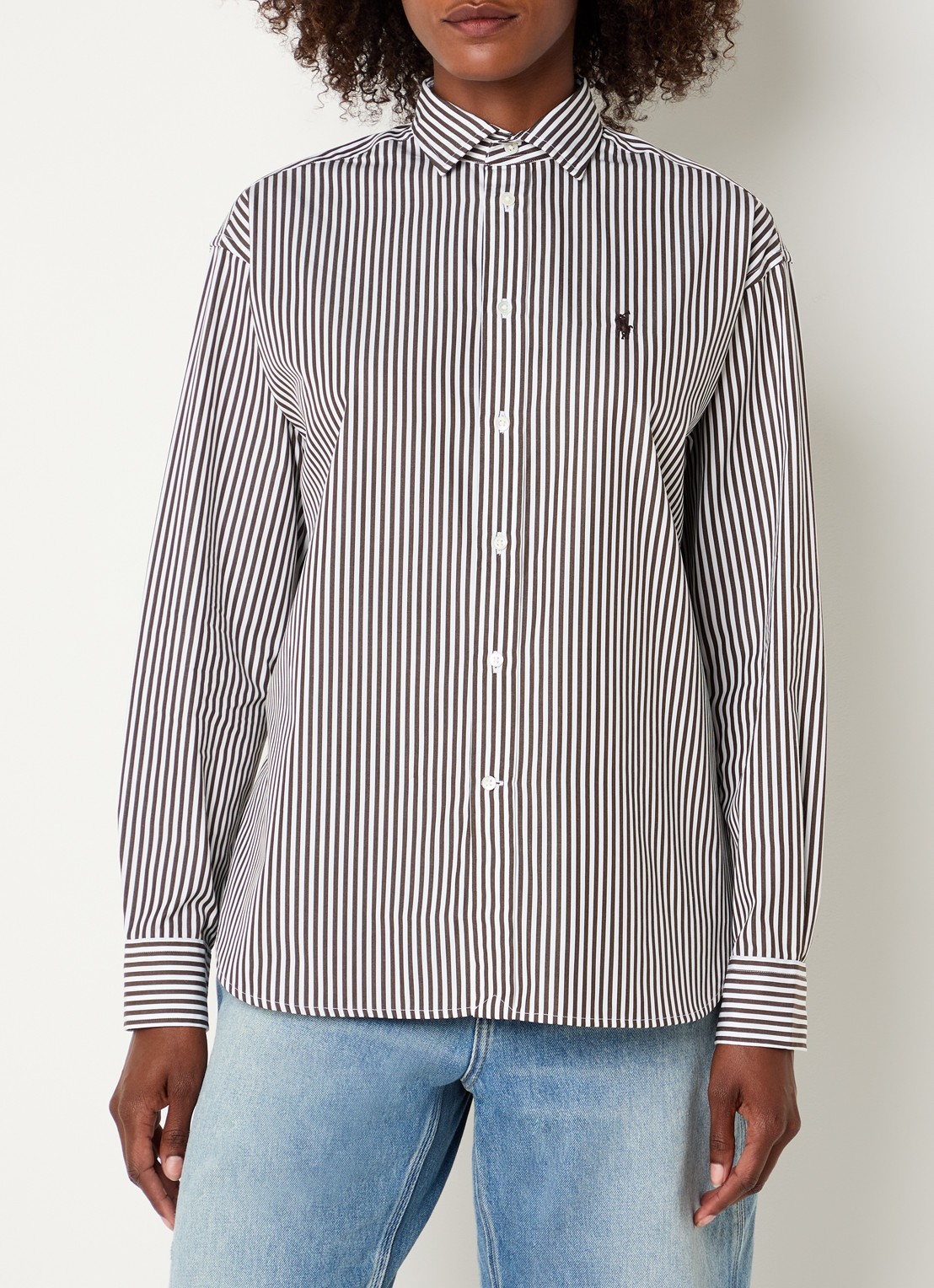 Ralph Lauren Blouse met logo en streepprint - detail 3 bronsgroen