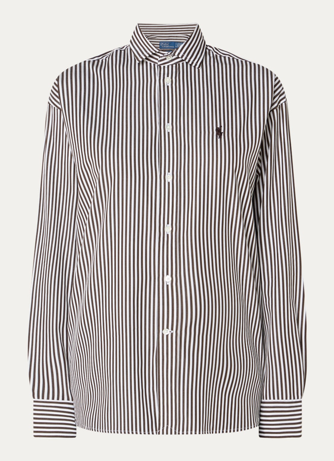 Ralph Lauren Blouse met logo en streepprint - voorkant bronsgroen