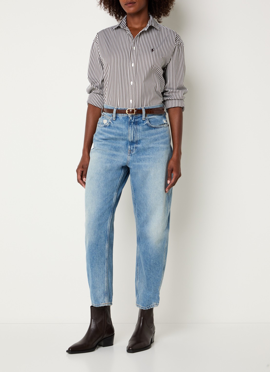 Ralph Lauren Blouse met logo en streepprint - voorkant 2 bronsgroen