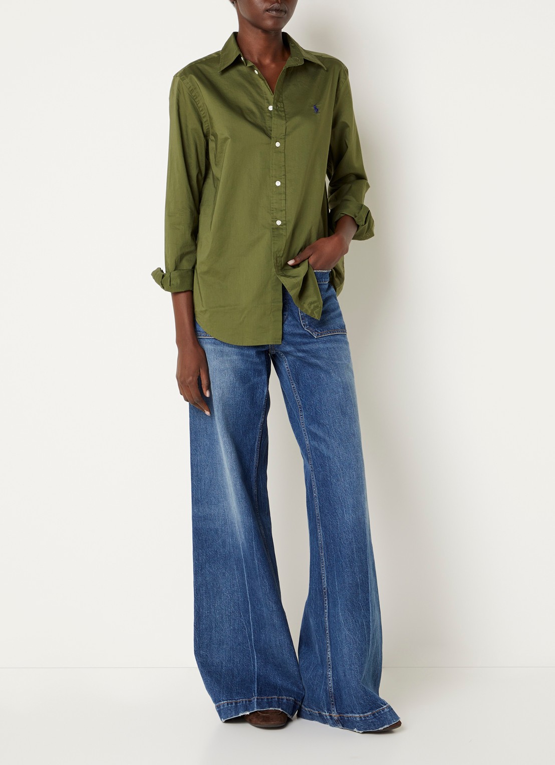 Ralph Lauren Blouse met logo - voorkant 2 mosgroen