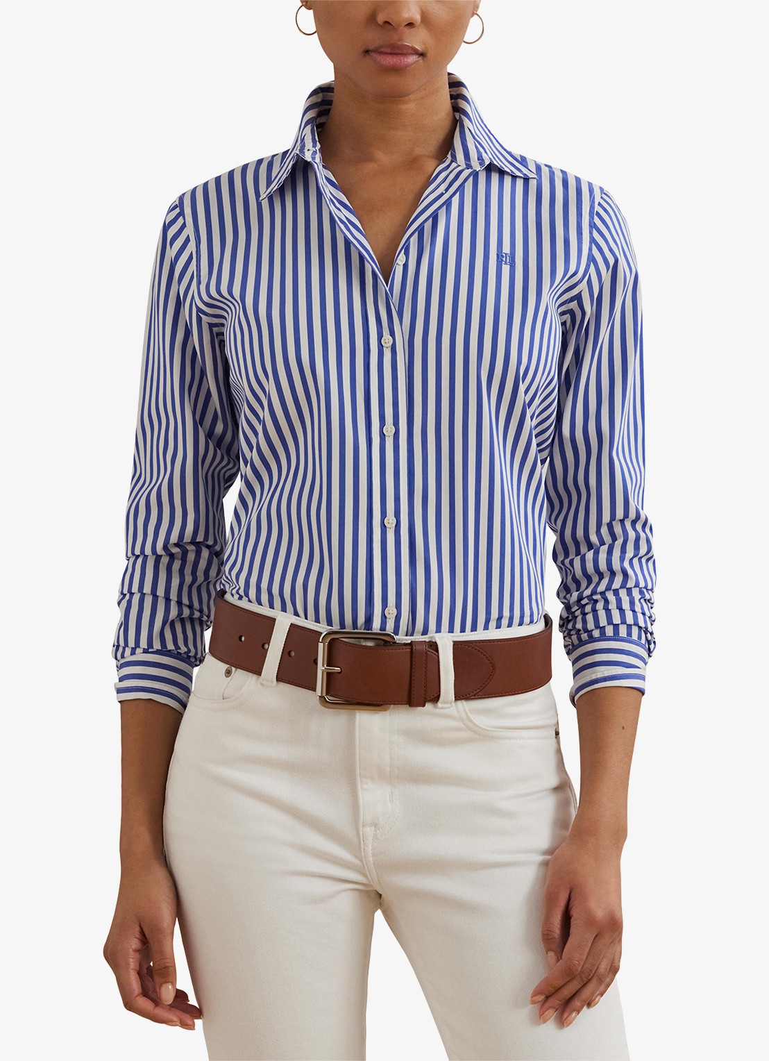 Ralph Lauren Blouse met logoborduring en streepprint - detail 2 blauw