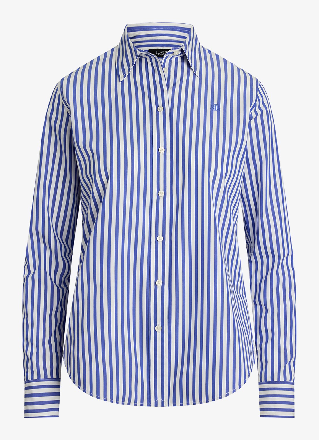 Ralph Lauren Blouse met logoborduring en streepprint - voorkant 4 blauw