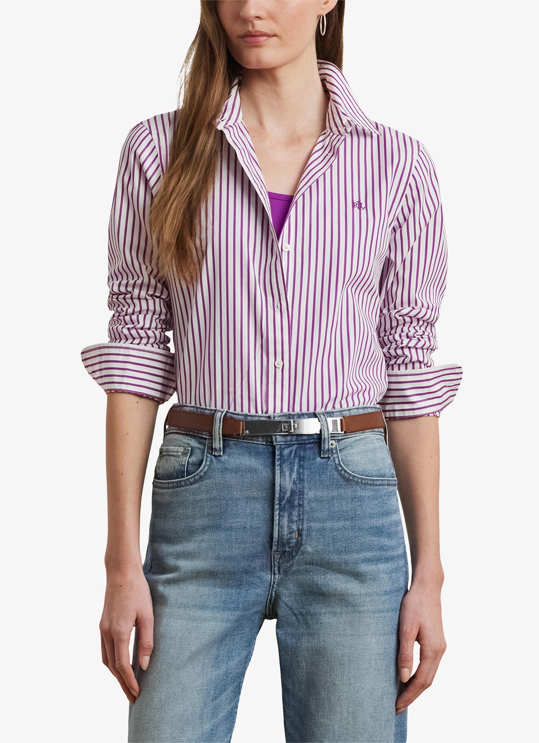 Ralph Lauren Blouse met logoborduring en streepprint - detail 2 paars