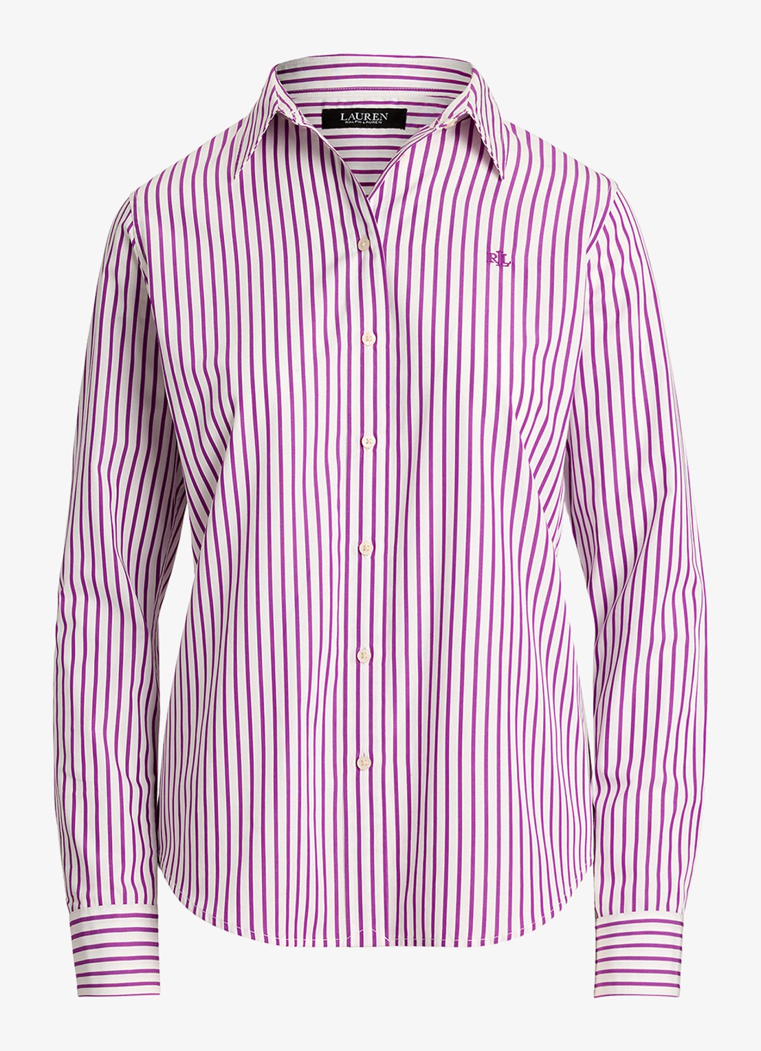Ralph Lauren Blouse met logoborduring en streepprint - voorkant 4 paars