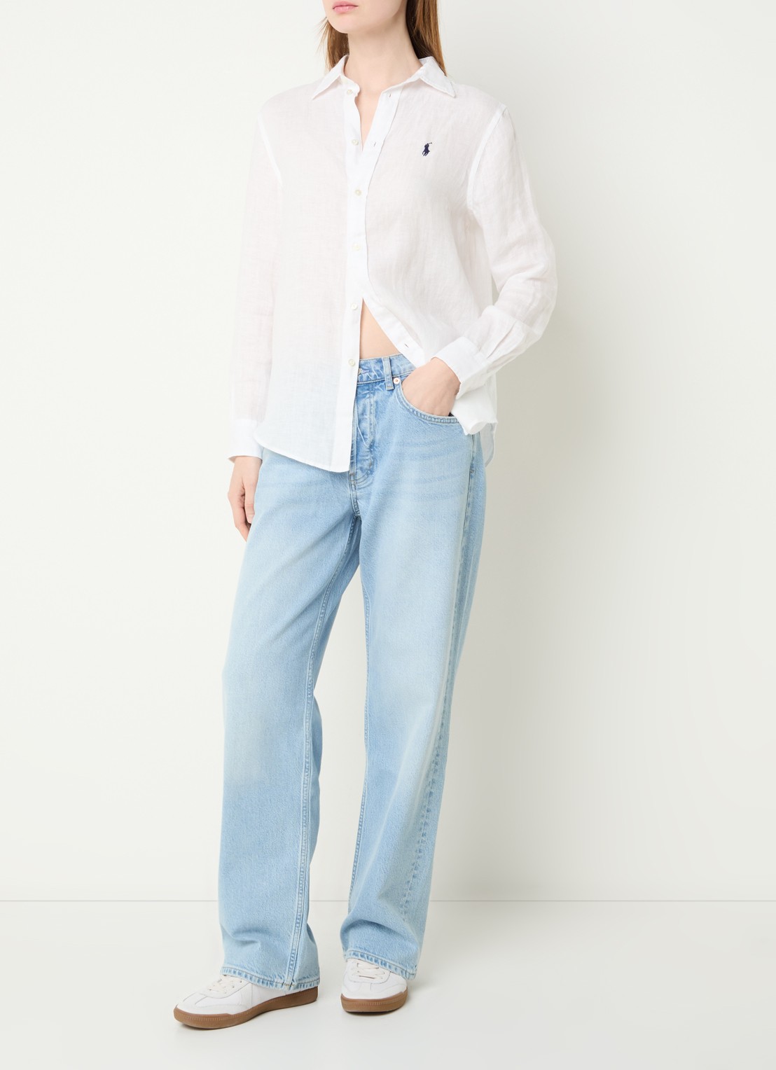 Ralph Lauren Blouse met logoborduring - voorkant 2 gebroken wit