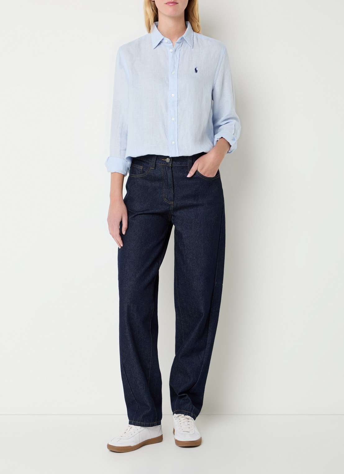 Ralph Lauren Blouse met logoborduring - voorkant 4 blauwgrijs