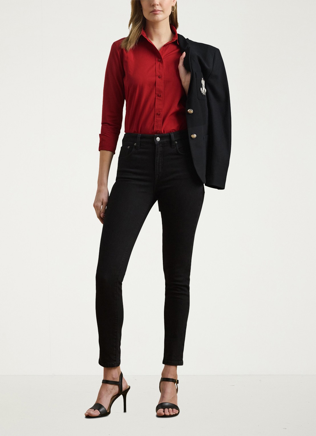Ralph Lauren Blouse met logoborduring - voorkant 2 madison red / rood