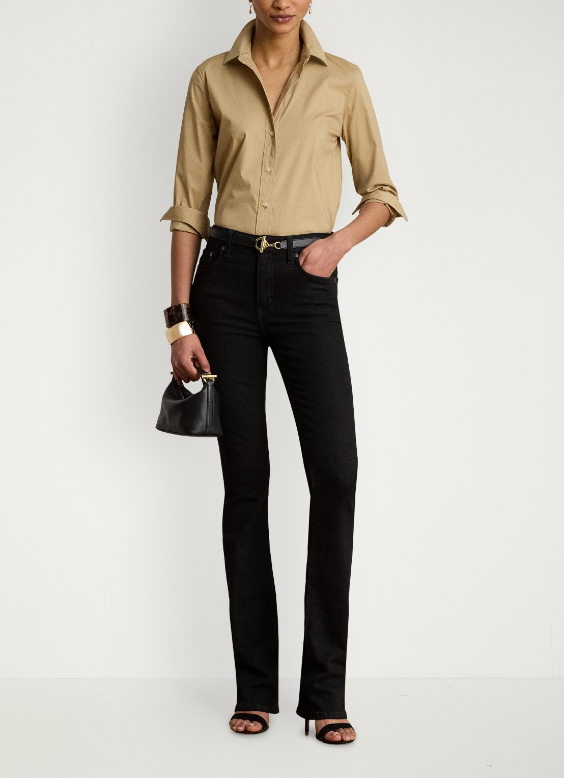Ralph Lauren Blouse met logoborduring - voorkant 5 birch tan / beige