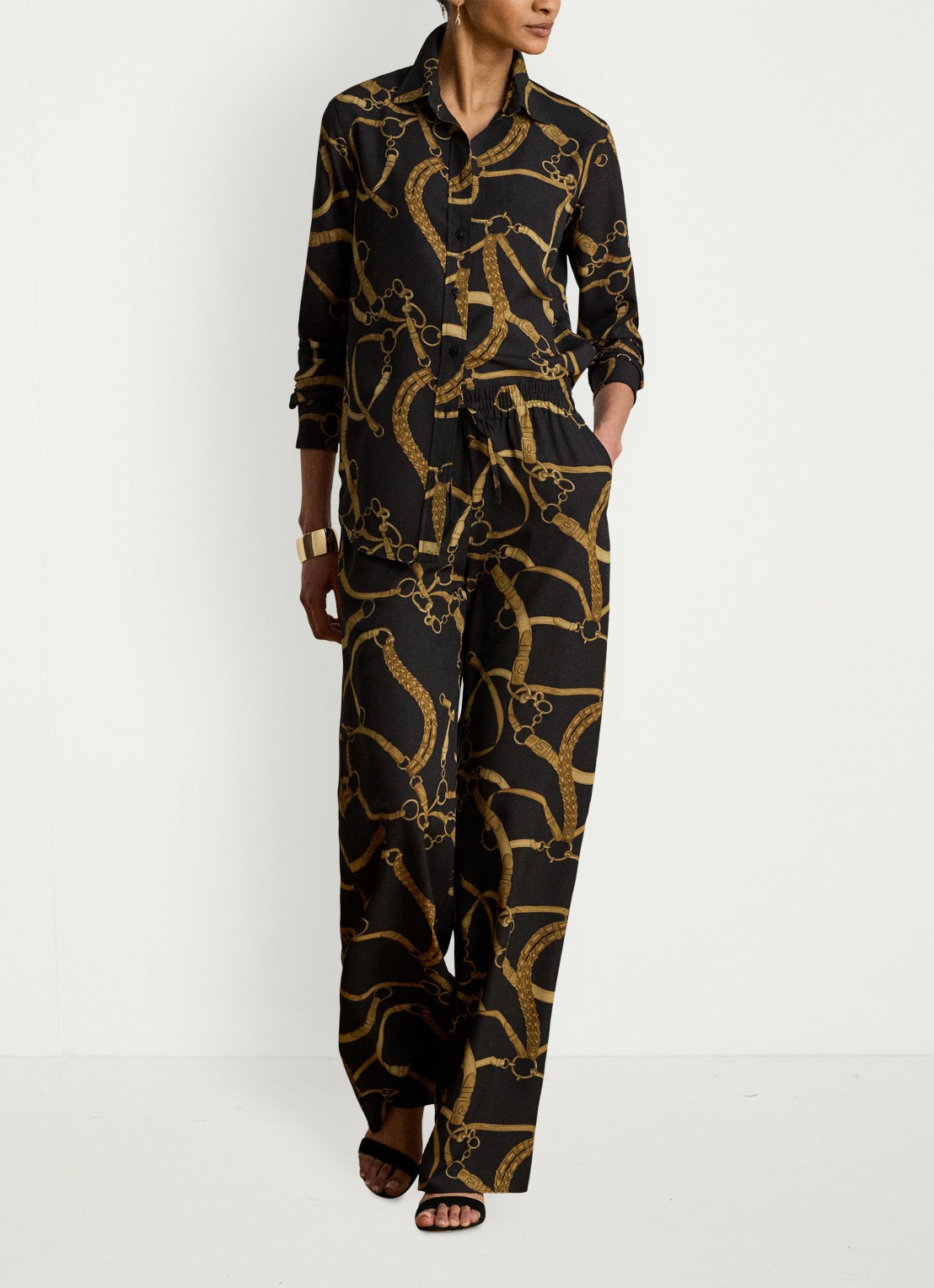 Ralph Lauren Blouse met print - voorkant 2 black/tan / zwart