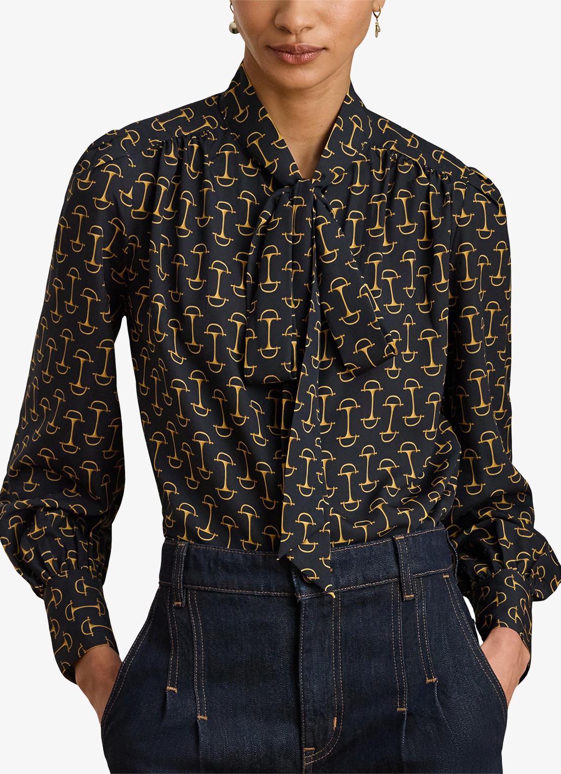Ralph Lauren Blouse met sjaalkraag en grafische print - detail 3 zwart