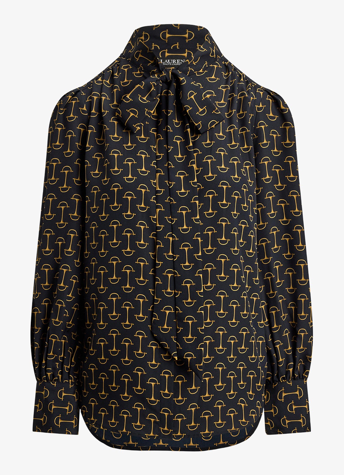 Ralph Lauren Blouse met sjaalkraag en grafische print - voorkant zwart