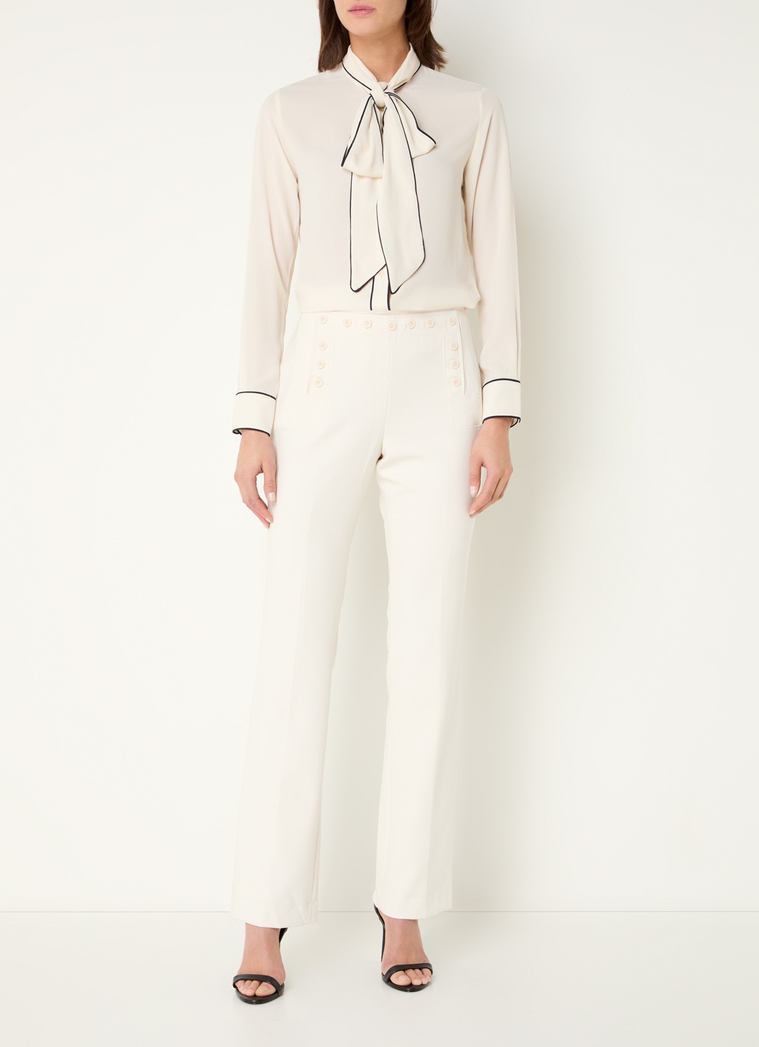 Ralph Lauren Blouse met sjaalkraag  - voorkant 3 creme