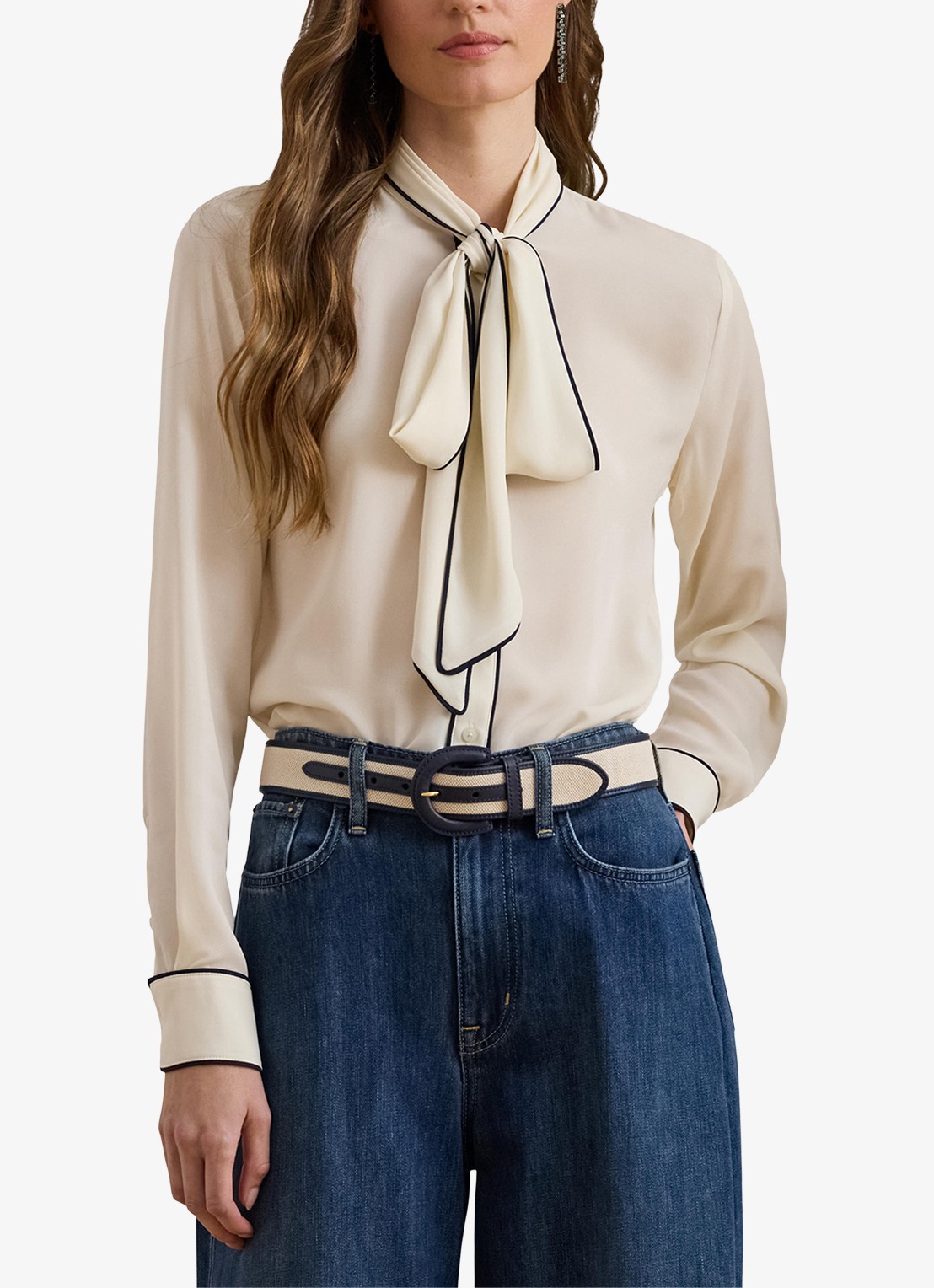 Ralph Lauren Blouse met sjaalkraag  - detail 4 gebroken wit