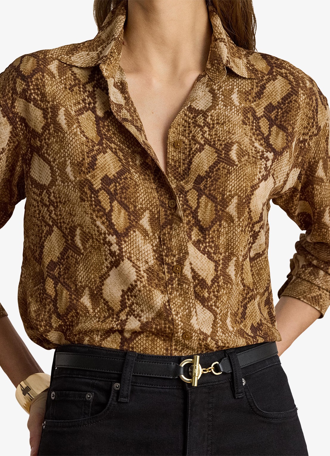 Ralph Lauren Blouse met slangenprint - detail 4 tan multi / beige