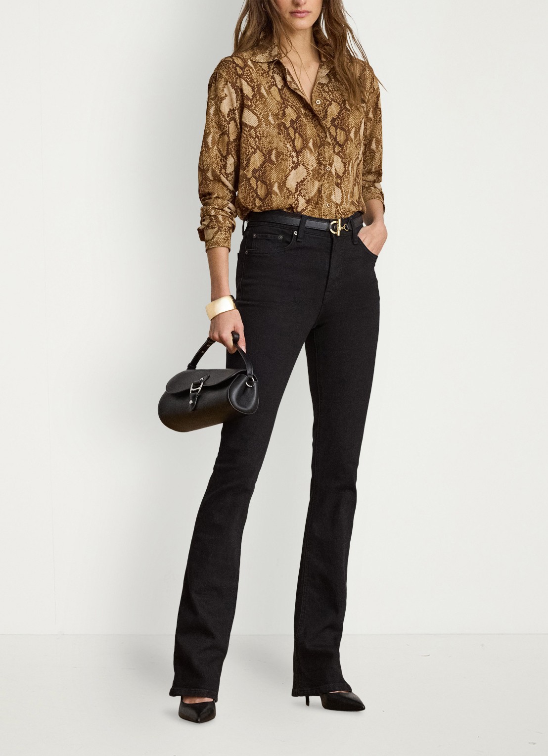 Ralph Lauren Blouse met slangenprint - voorkant 2 tan multi / beige