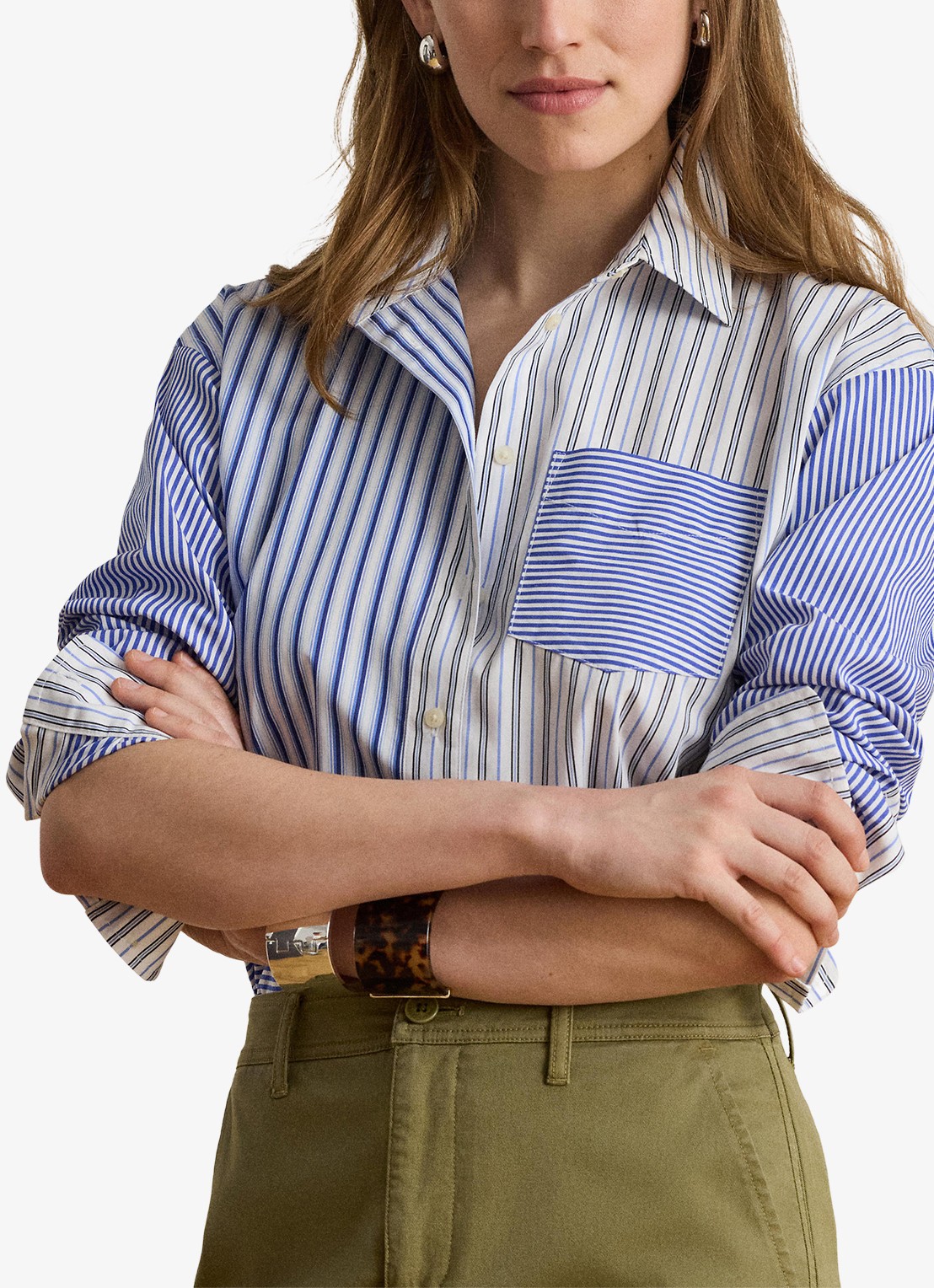 Ralph Lauren Blouse met streepprint en borstzak - detail blue white multi / blauw