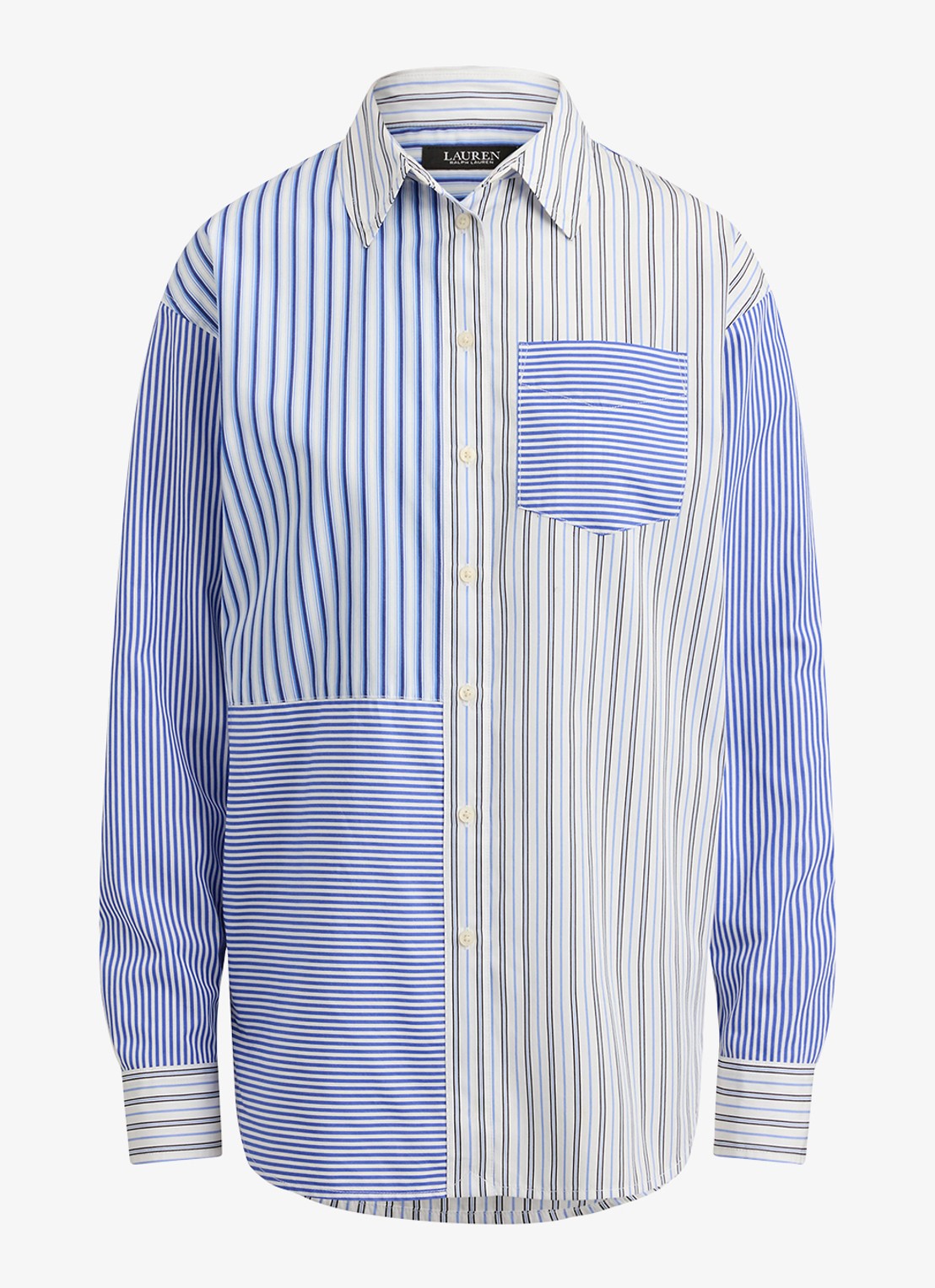 Ralph Lauren Blouse met streepprint en borstzak - voorkant 3 blue white multi / blauw