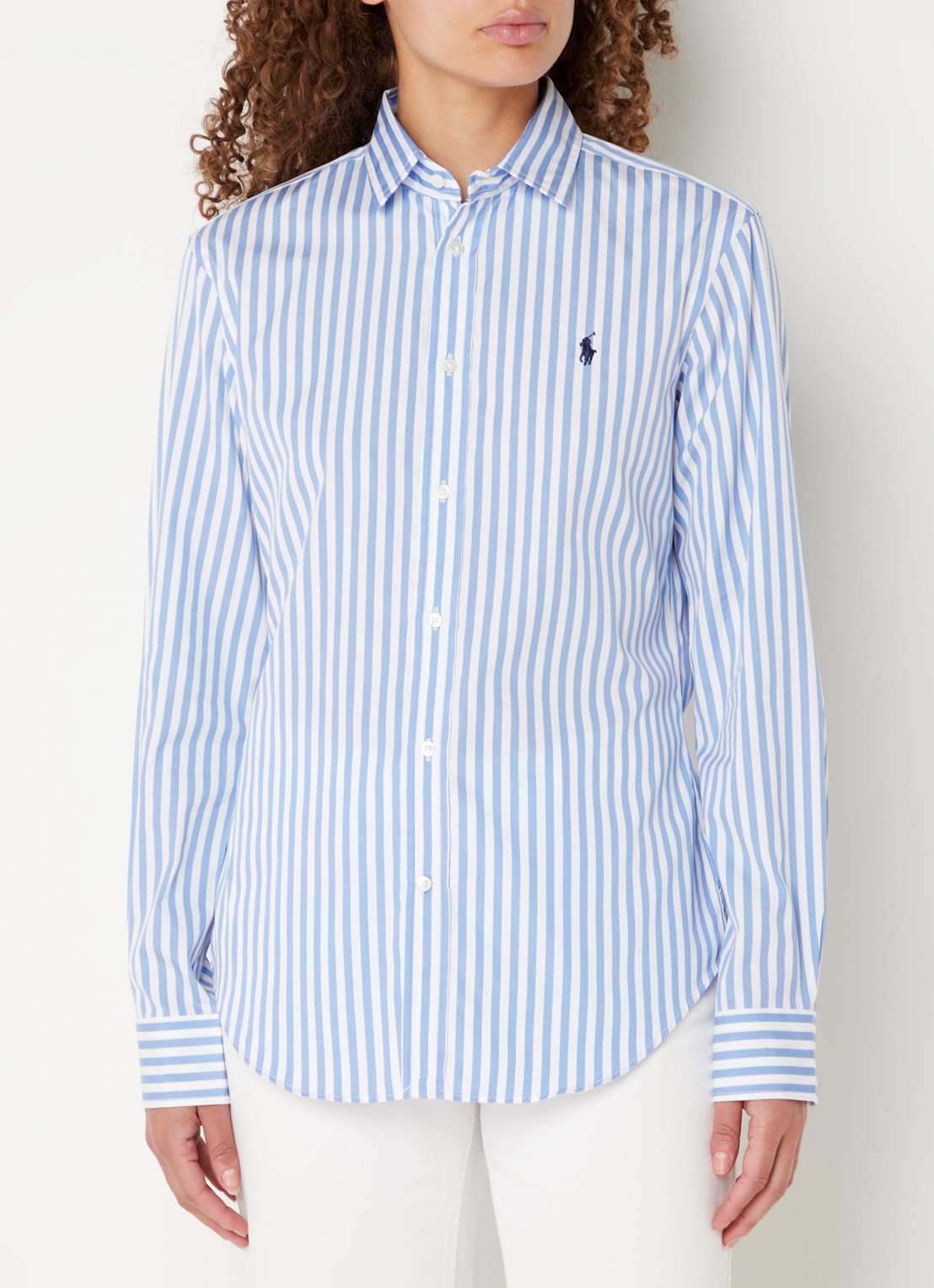 Ralph Lauren Blouse met streepprint en logoborduring - detail 3 lichtblauw
