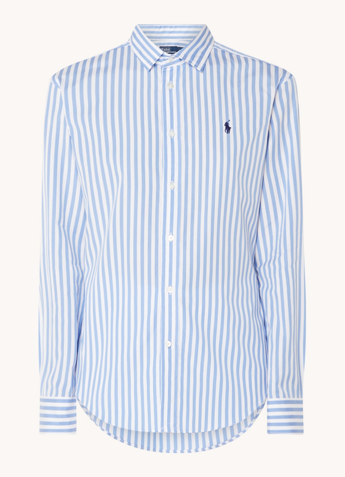 Ralph Lauren Blouse met streepprint en logoborduring - voorkant lichtblauw