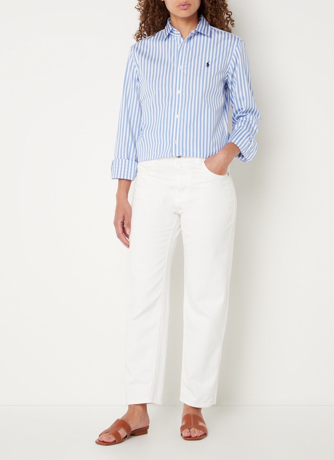 Ralph Lauren Blouse met streepprint en logoborduring - voorkant 2 lichtblauw