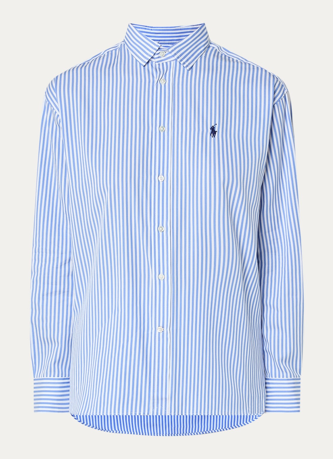 Ralph Lauren Blouse met streepprint en logoborduring - voorkant 3 blauwgrijs