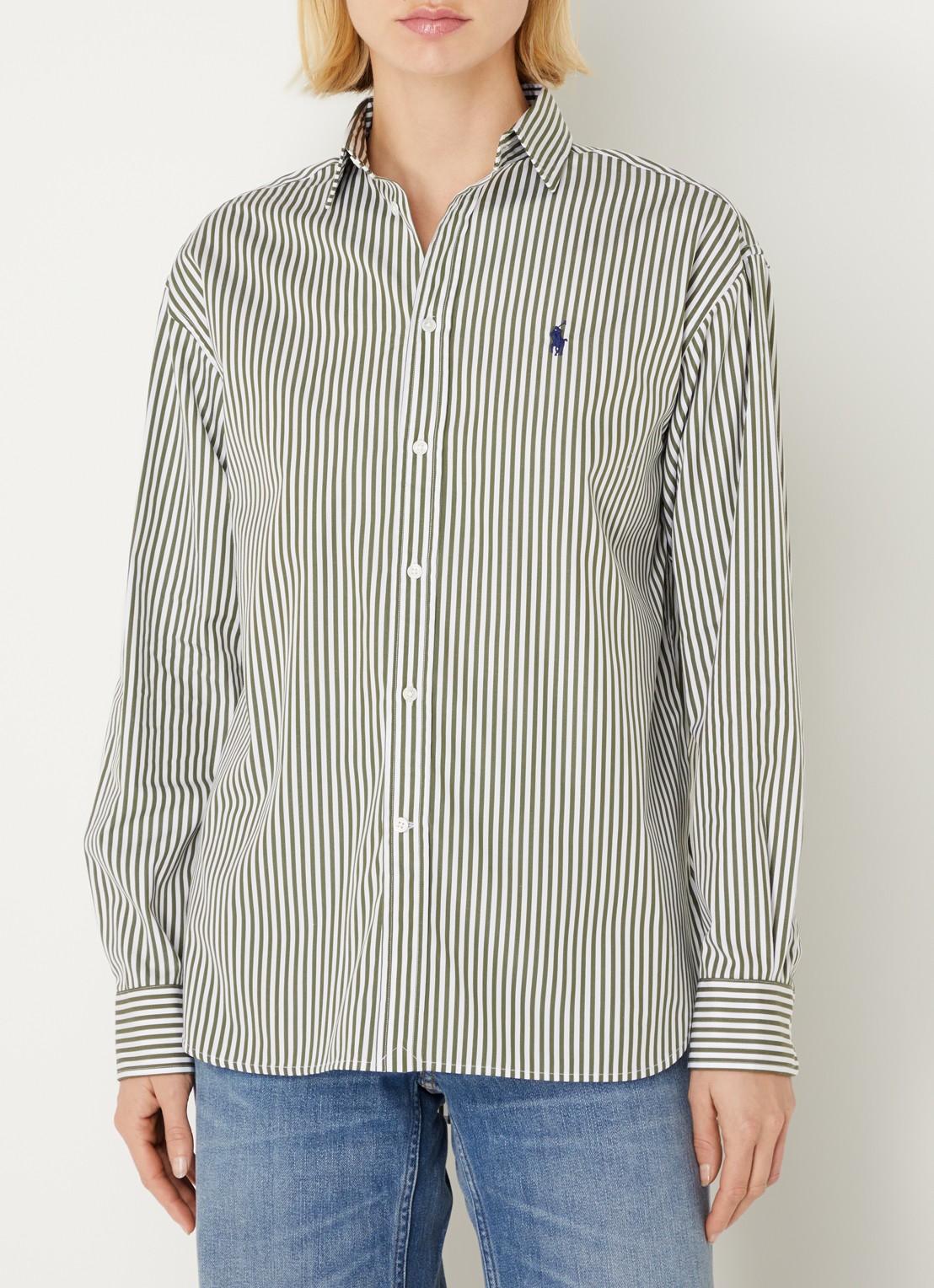 Ralph Lauren Blouse met streepprint en logoborduring - detail 3 legergroen
