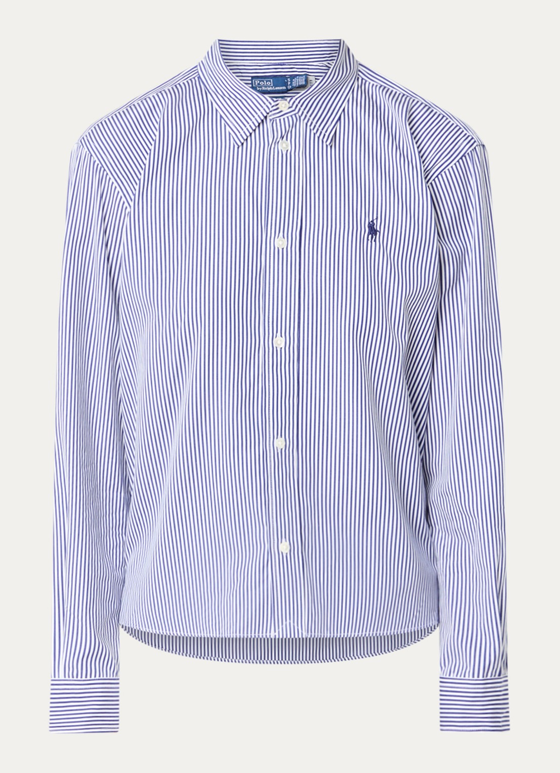 Ralph Lauren Blouse met streepprint en logoborduring - voorkant 2 donkerblauw
