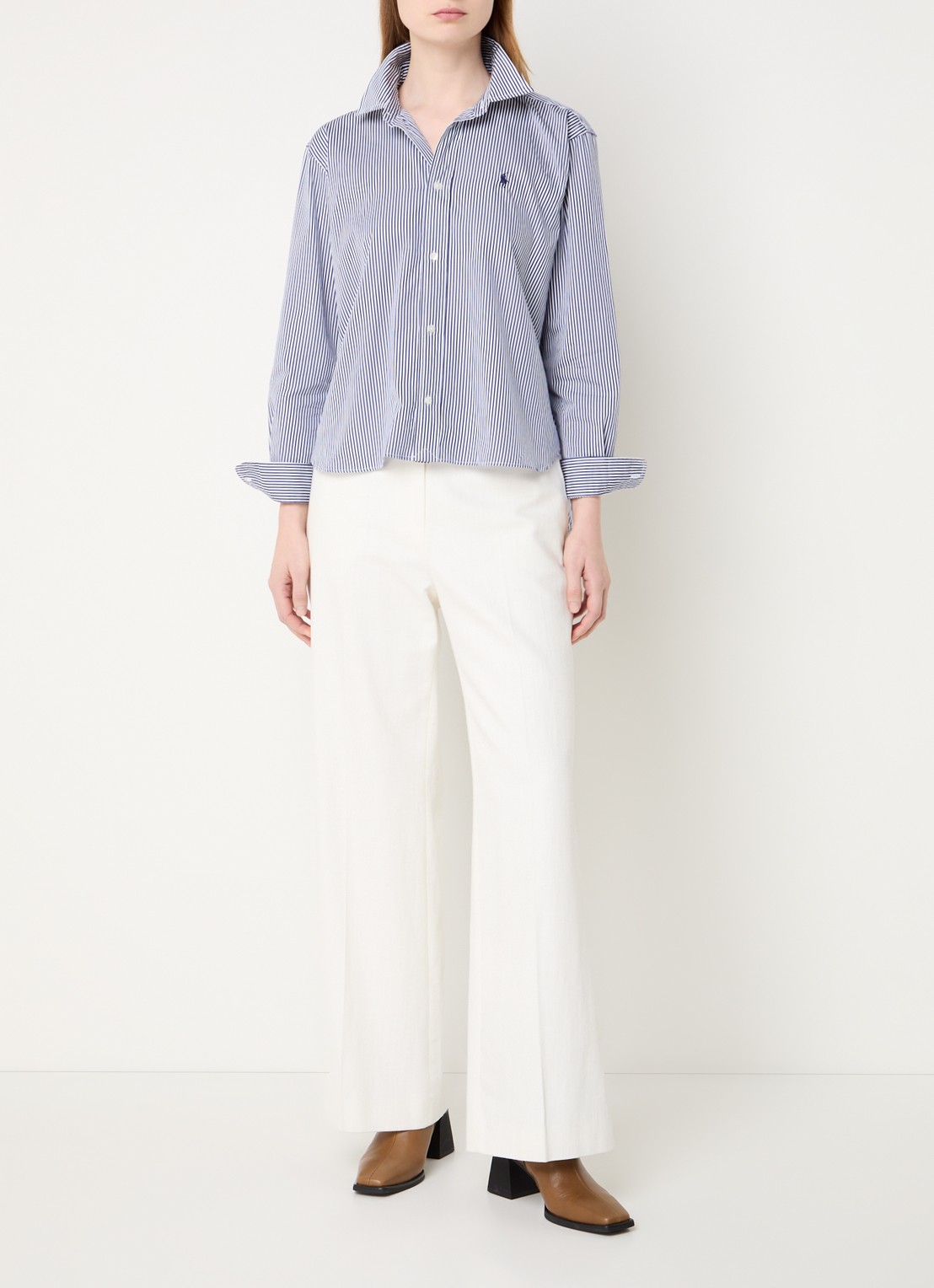 Ralph Lauren Blouse met streepprint en logoborduring - voorkant 3 donkerblauw