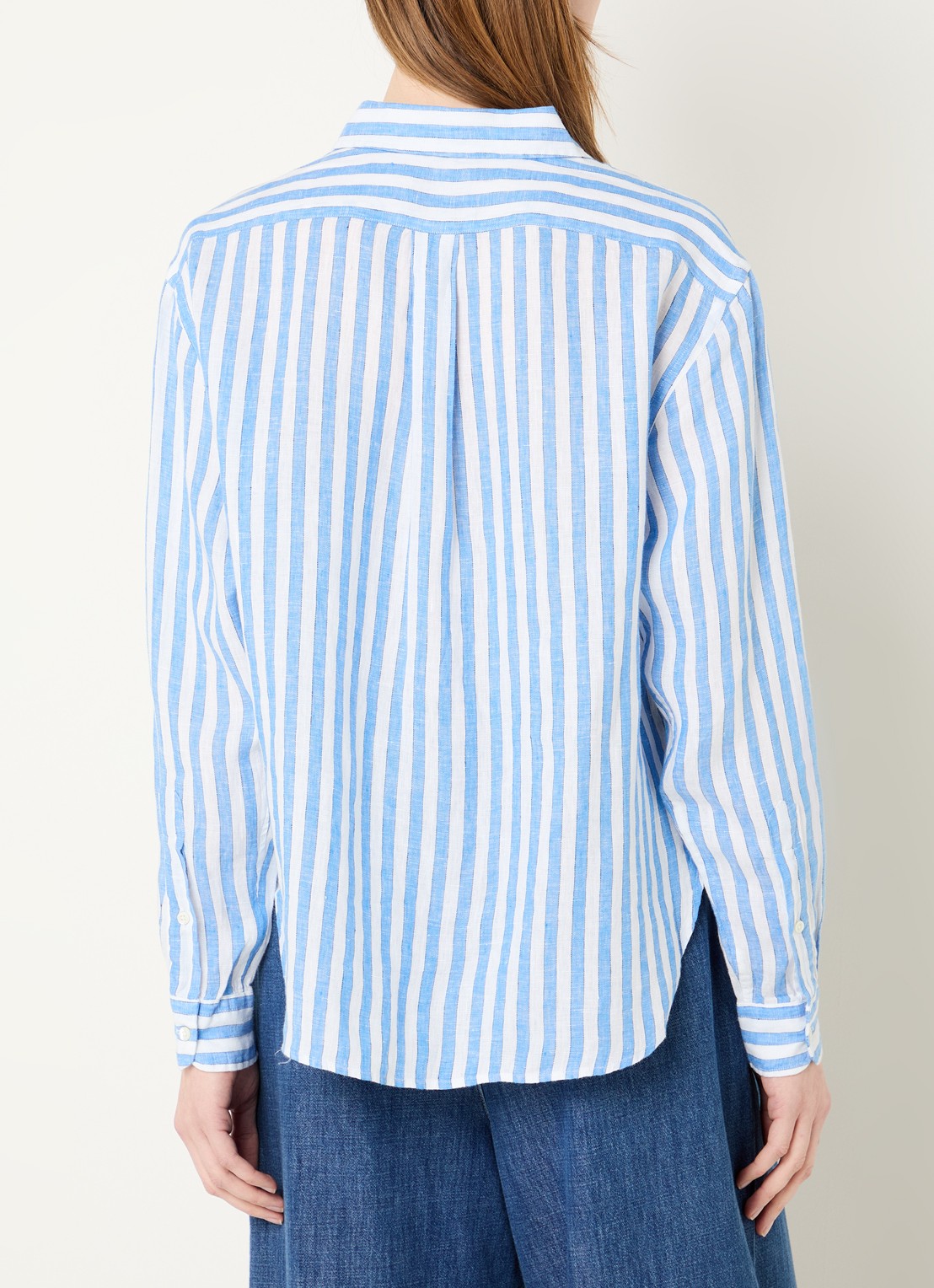 Ralph Lauren Blouse met streepprint en logoborduring - achterkant 4 blauw