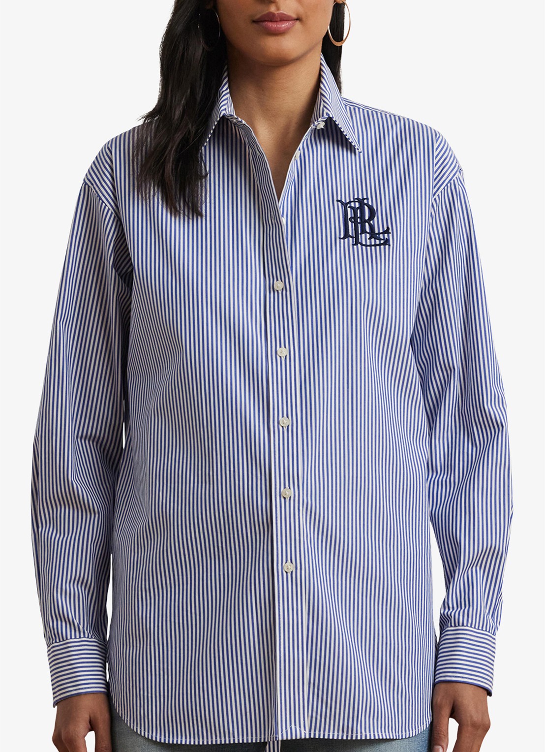 Ralph Lauren Blouse met streepprint en logoborduring - detail blue / blauw