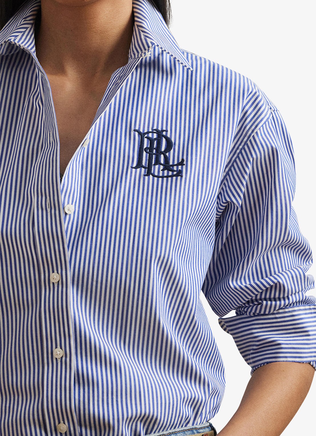 Ralph Lauren Blouse met streepprint en logoborduring - detail 2 blue / blauw