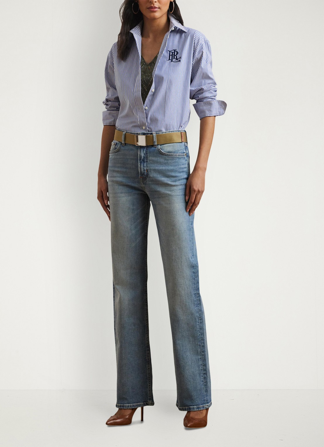 Ralph Lauren Blouse met streepprint en logoborduring - voorkant 5 blue / blauw