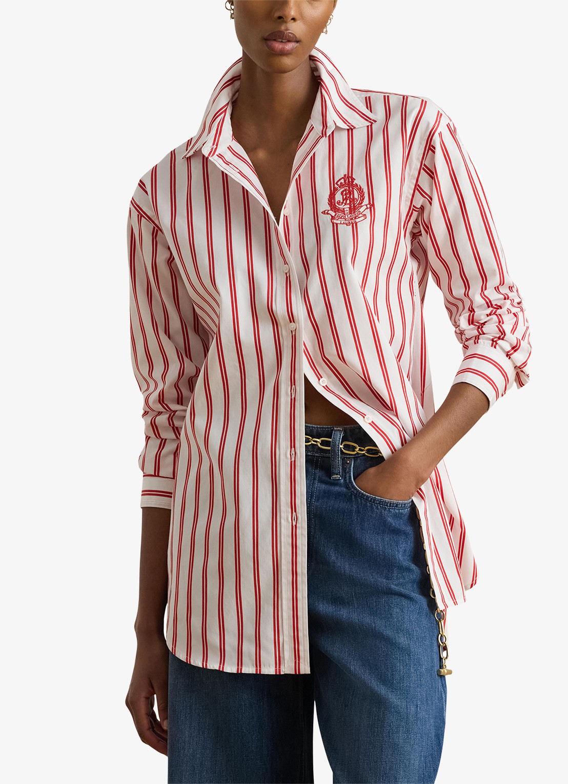 Ralph Lauren Blouse met streepprint en logoborduring - detail 4 red white multi / rood