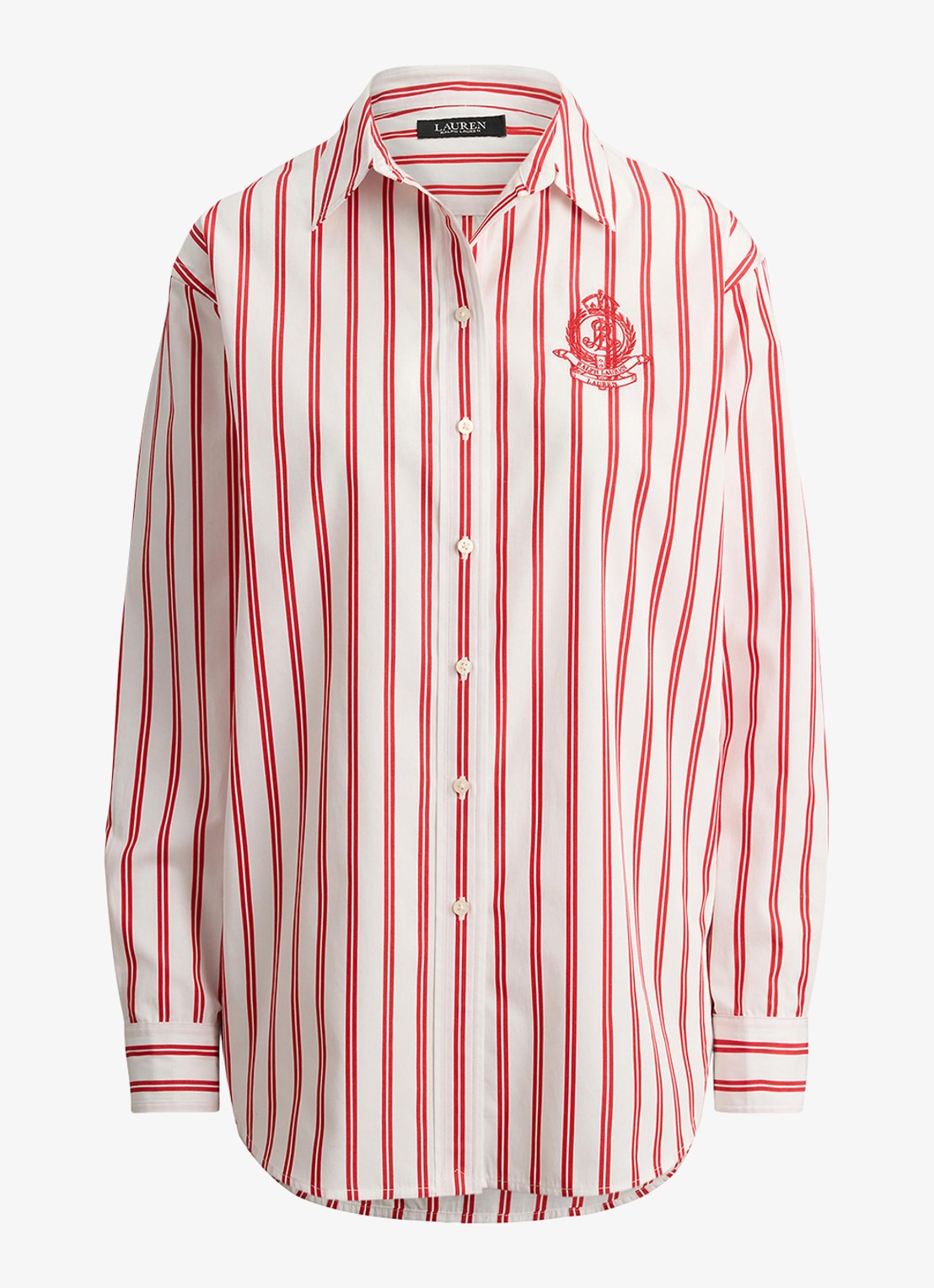 Ralph Lauren Blouse met streepprint en logoborduring - voorkant 2 red white multi / rood