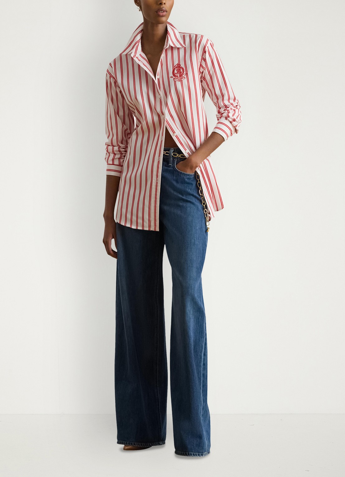 Ralph Lauren Blouse met streepprint en logoborduring - voorkant 3 red white multi / rood