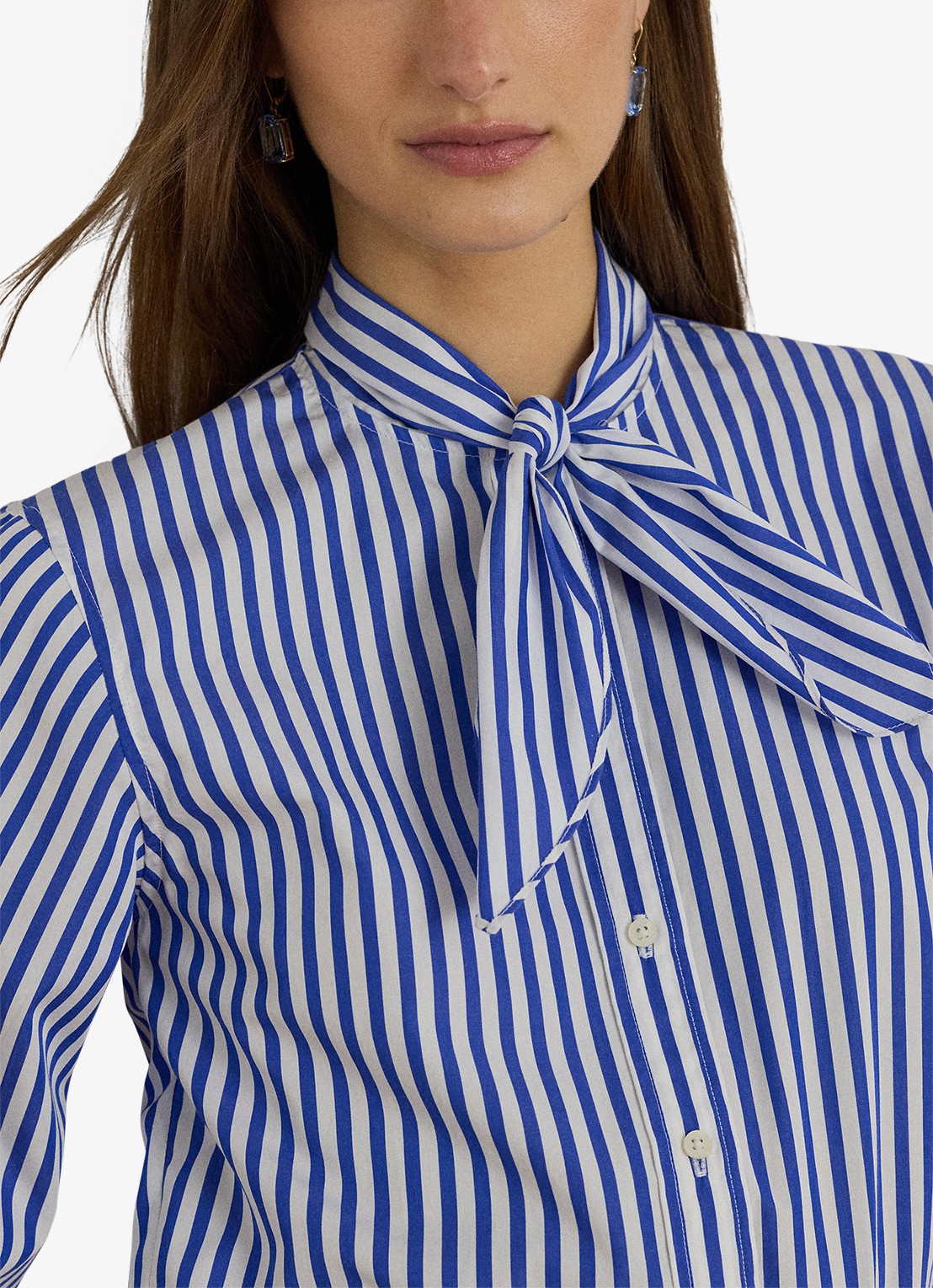 Ralph Lauren Blouse met streepprint en sjaalkraag - detail 5 blue / blauw