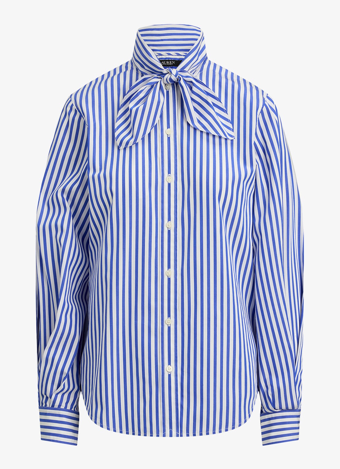Ralph Lauren Blouse met streepprint en sjaalkraag - voorkant 2 blue / blauw