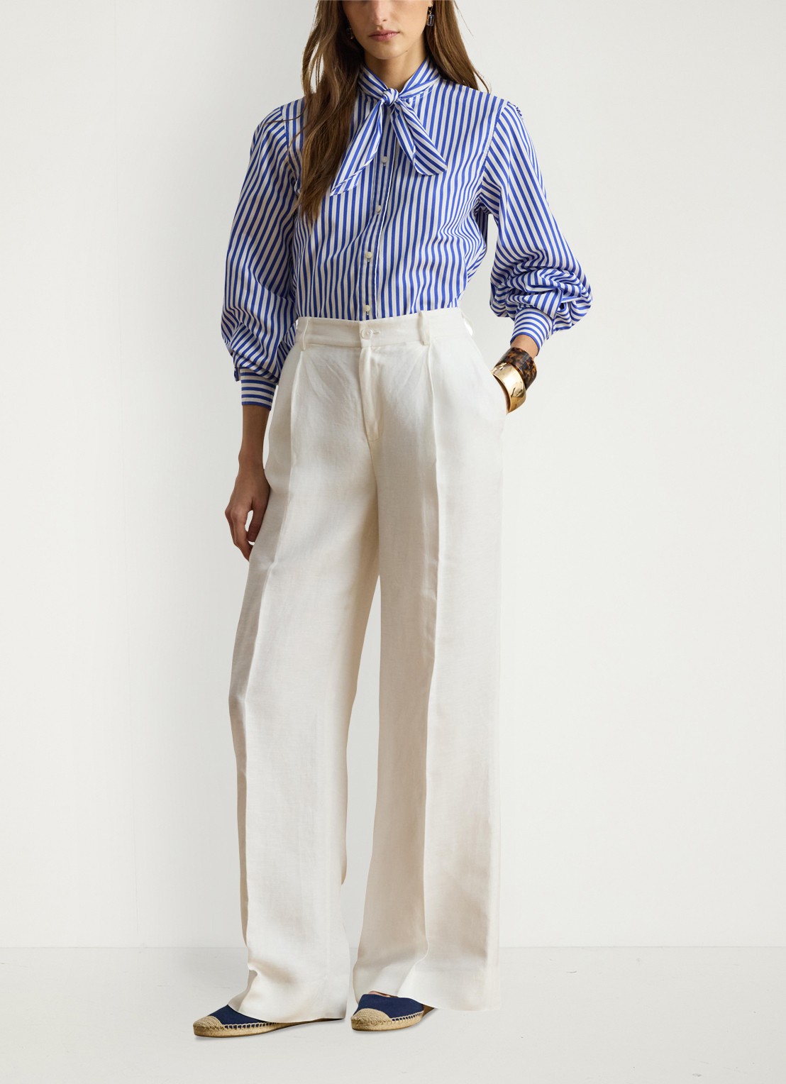 Ralph Lauren Blouse met streepprint en sjaalkraag - voorkant 3 blue / blauw