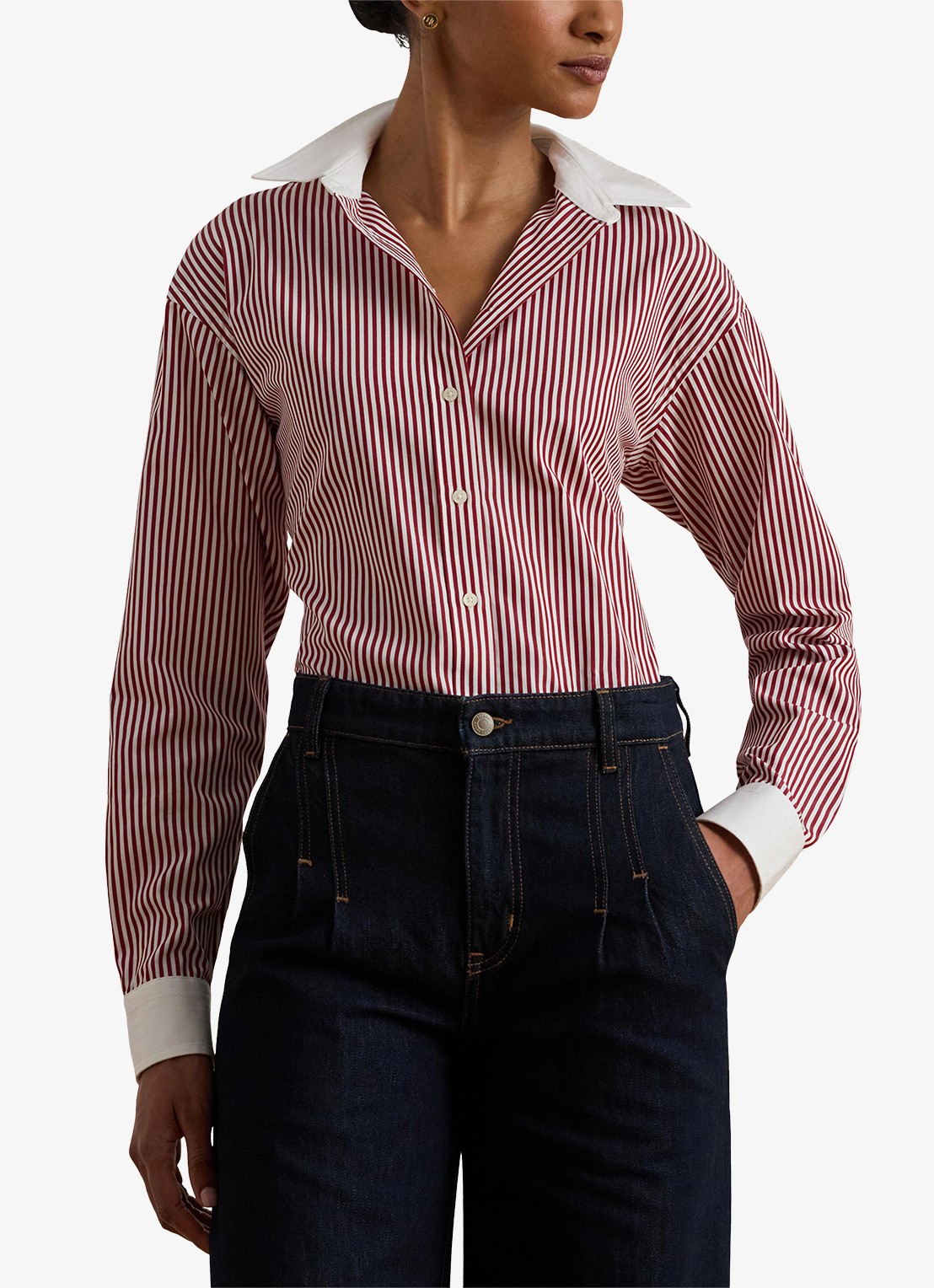 Ralph Lauren Blouse met streepprint  - detail 4 bordeauxrood