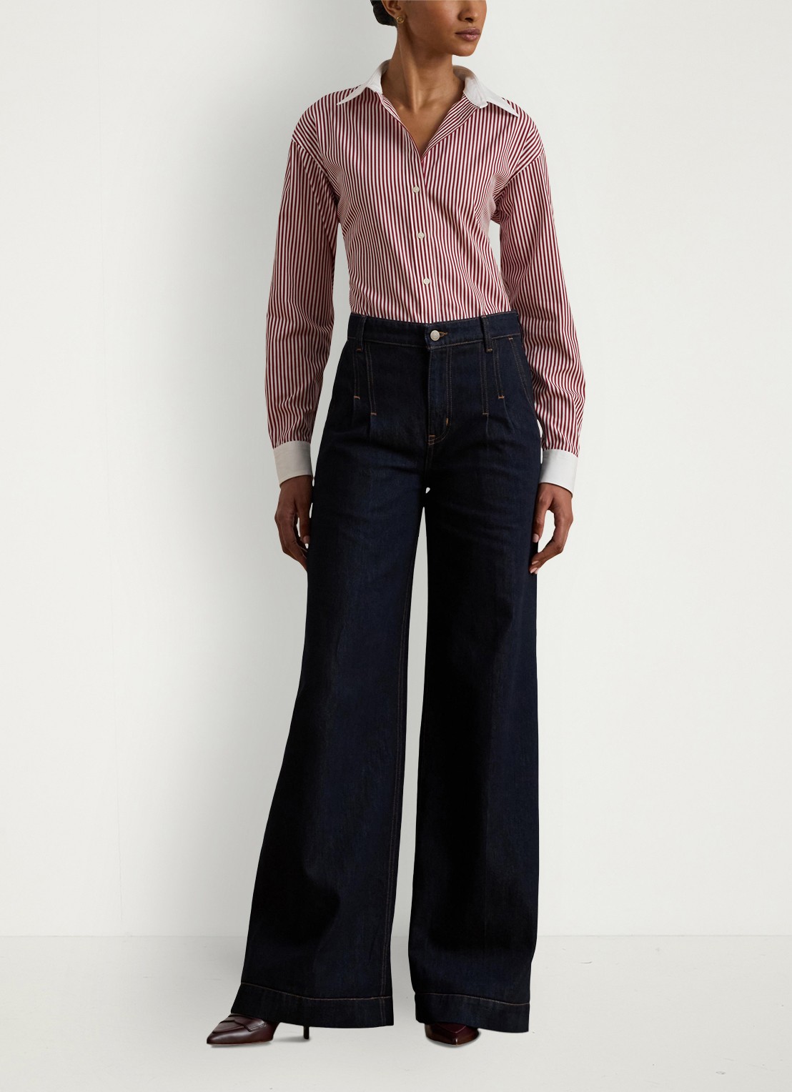 Ralph Lauren Blouse met streepprint  - voorkant 2 bordeauxrood