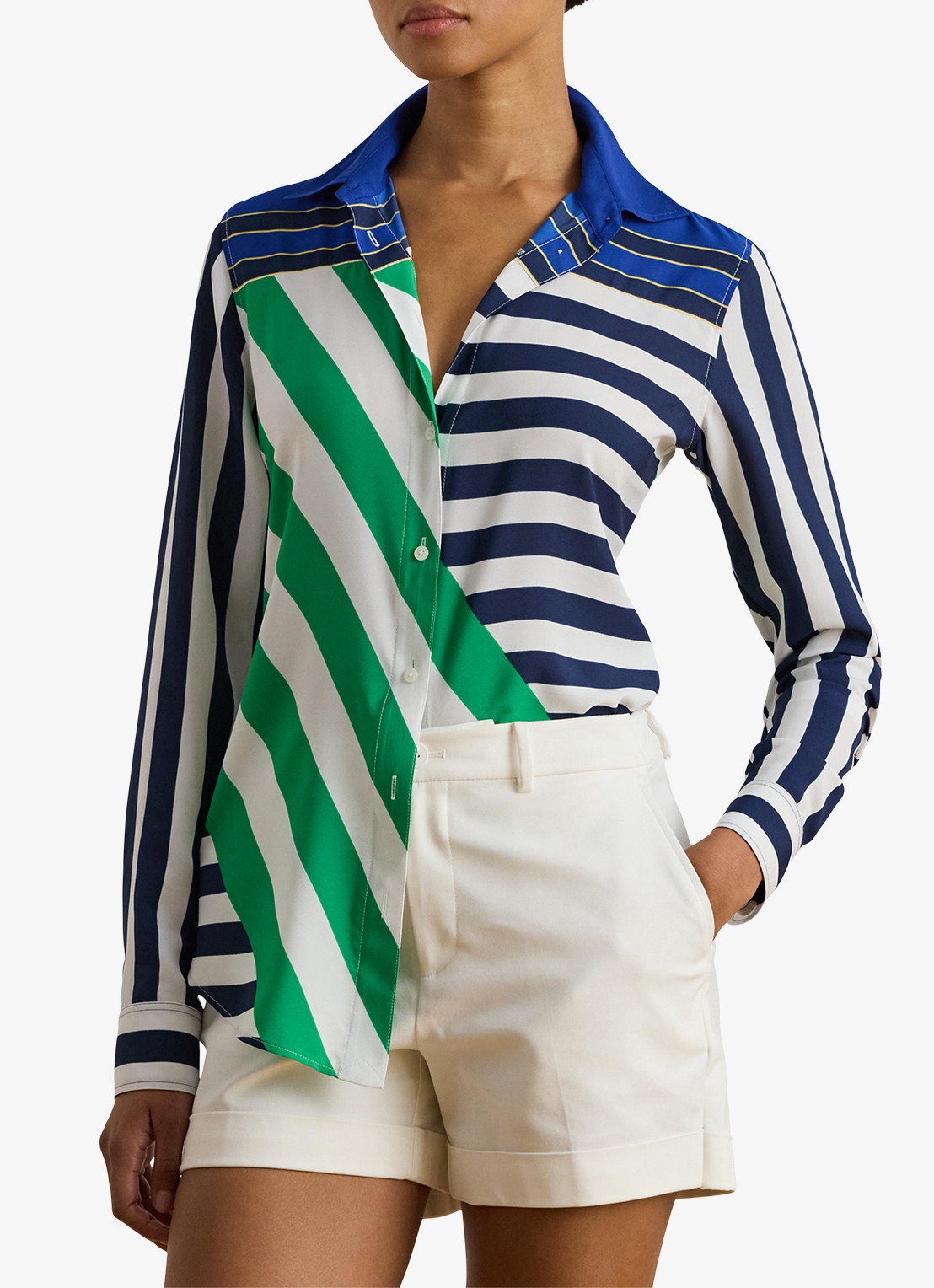 Ralph Lauren Blouse met streepprint - detail navy / donkerblauw